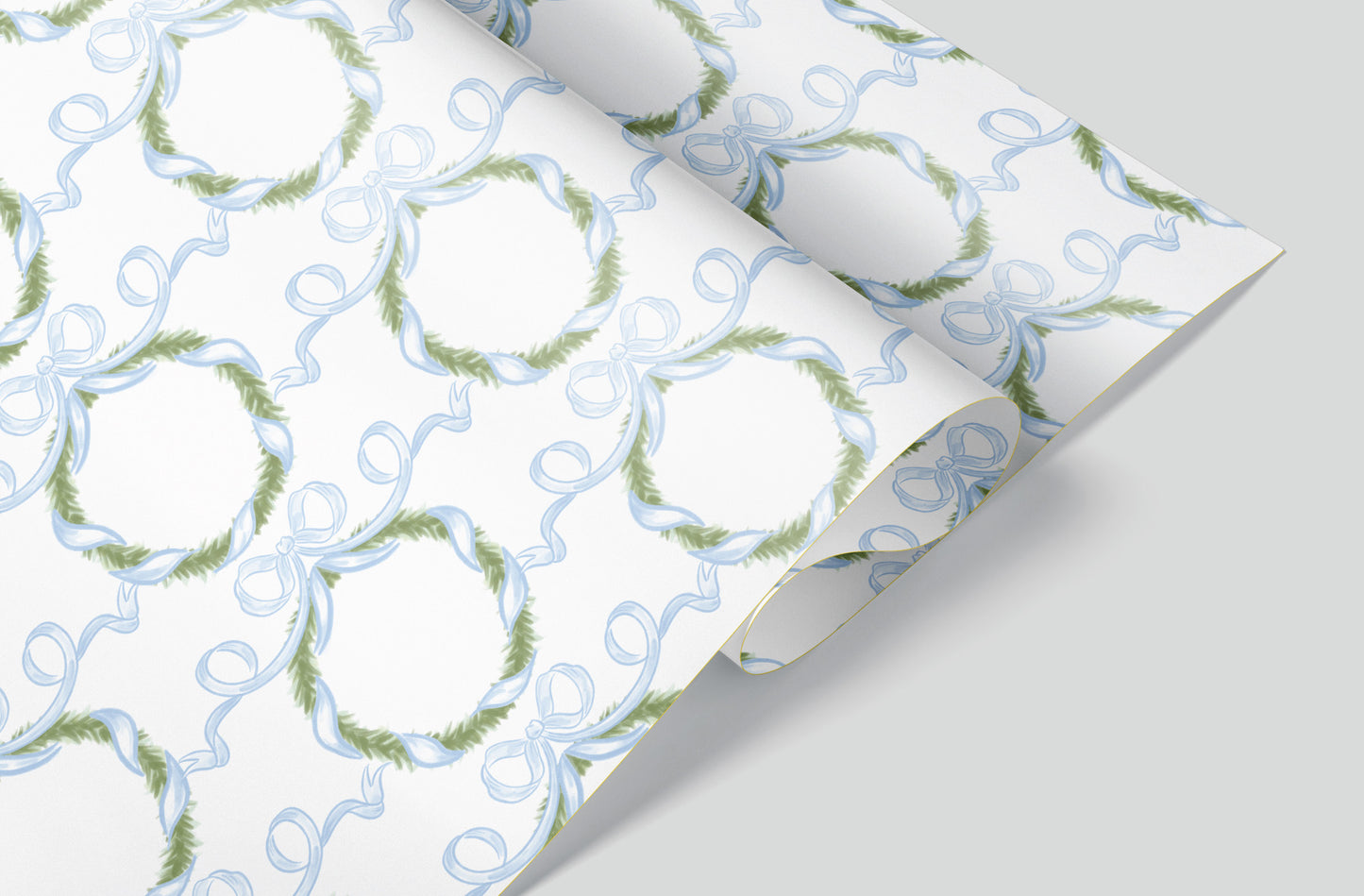 Blue Bow Wreath Wrapping Paper Pre-Order
