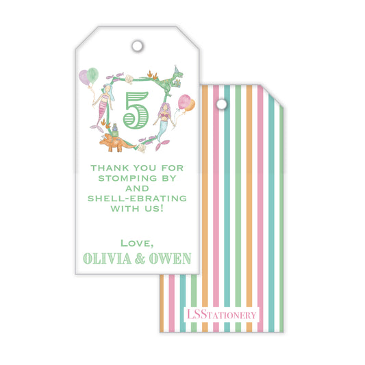Mermaids & Dinosaurs Party Favor Tag