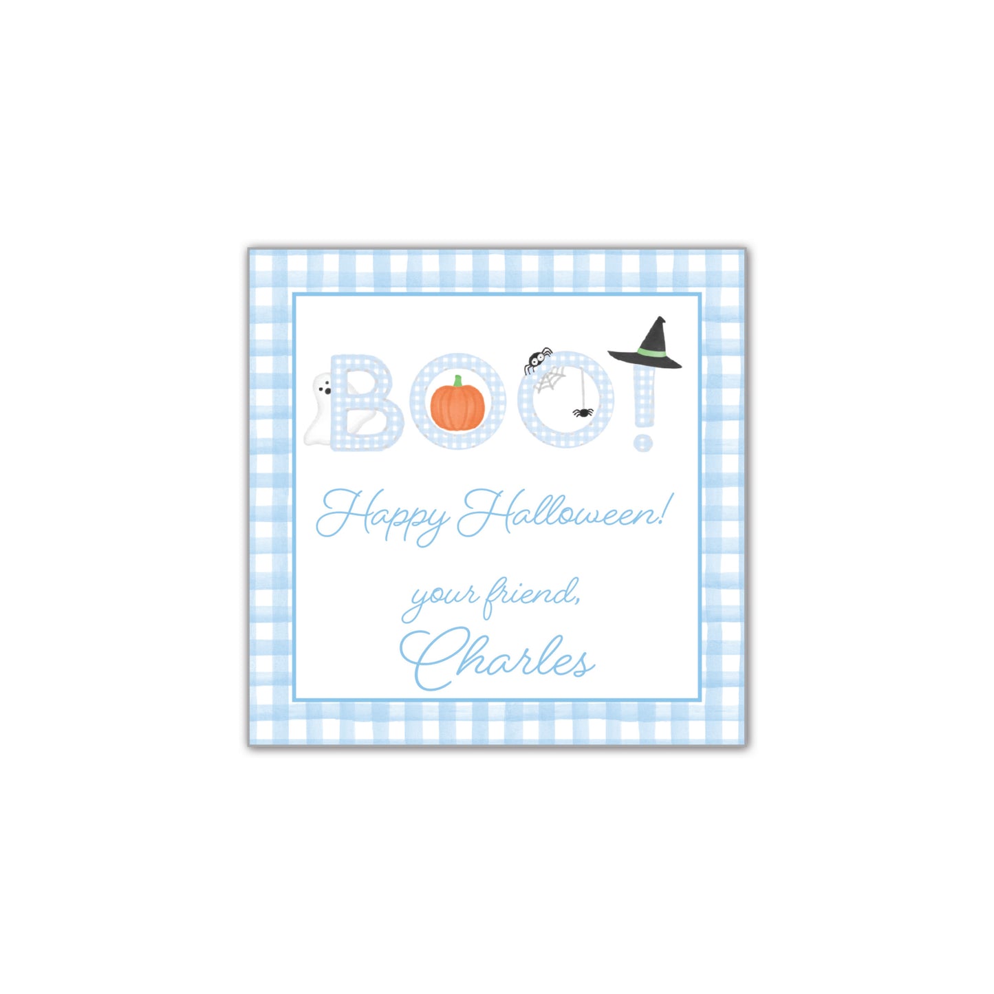 Boo- blue gingham Gift Tag