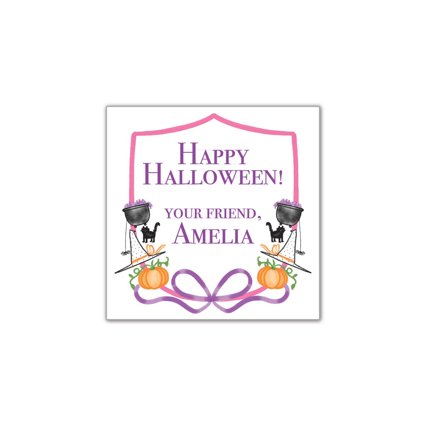 Happy Halloween Crest - pink stripe Gift Tag