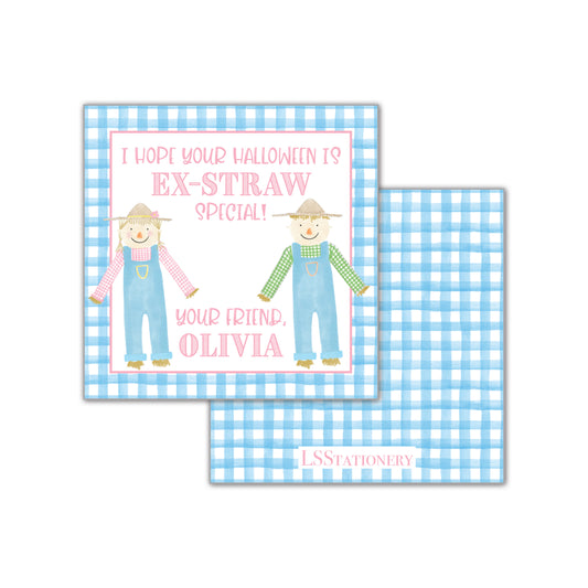 Ex-Straw - pink font gingham Gift Tag