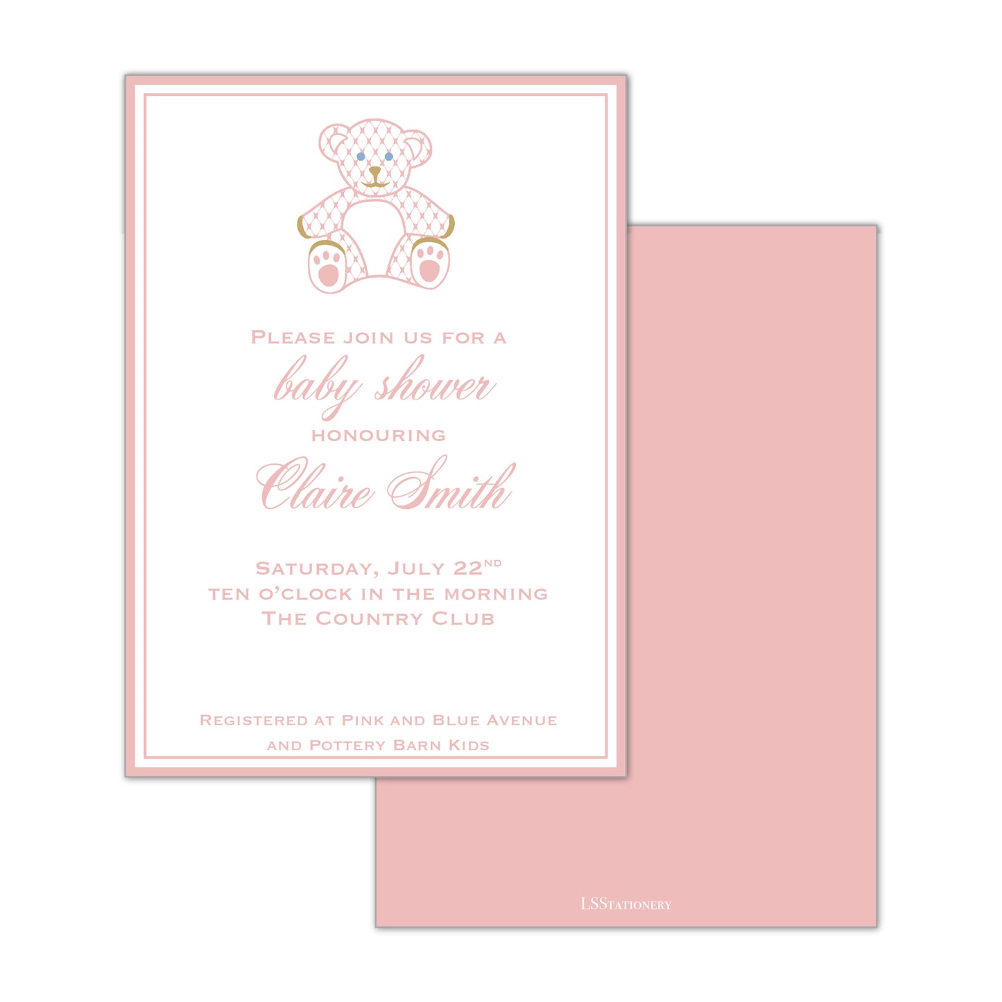 Chic Pink Bear Invitation