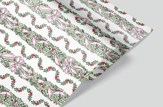 Pink Ribbon Holly Wrapping Paper Pre-Order