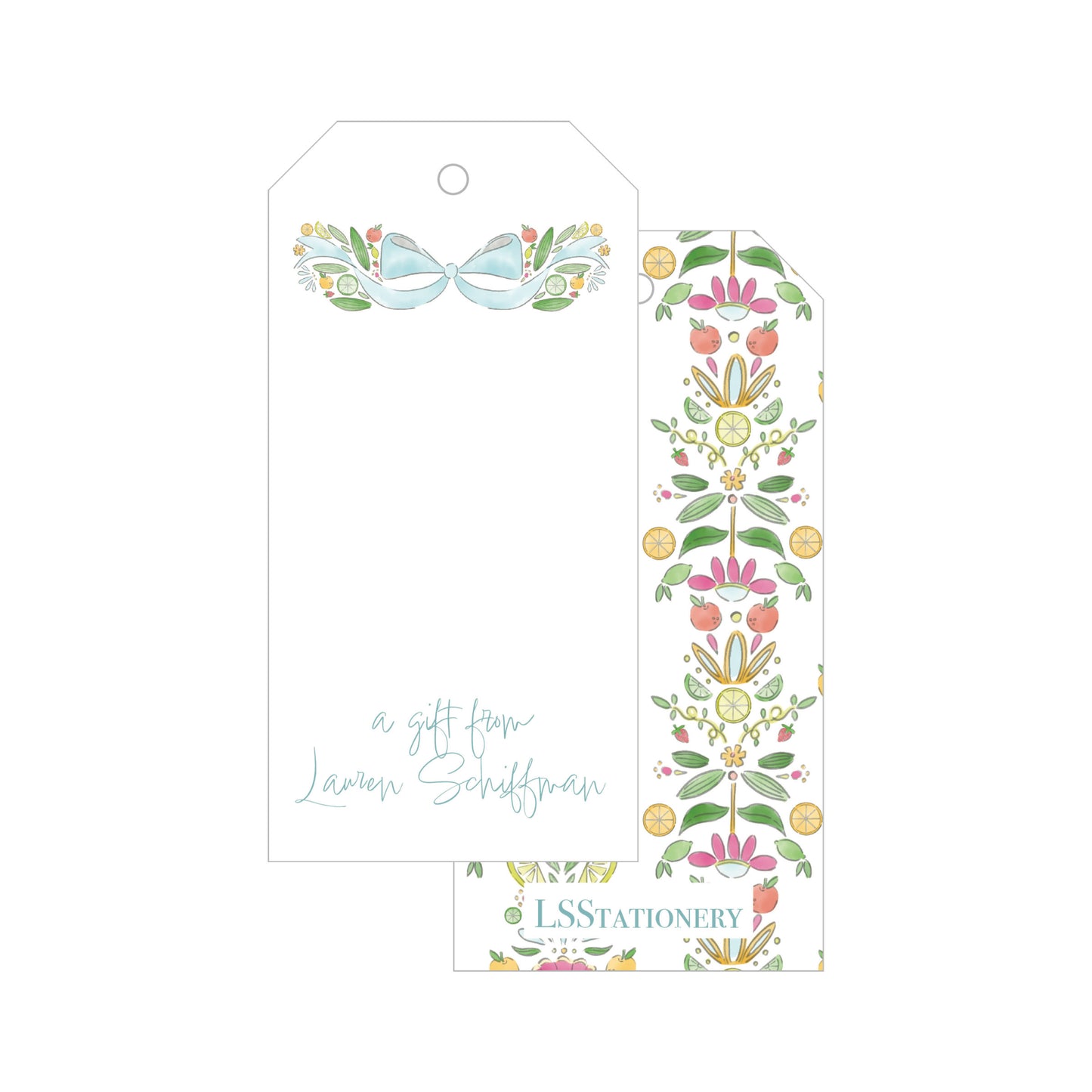 Summer Citrus Blue Bow Gift Tag